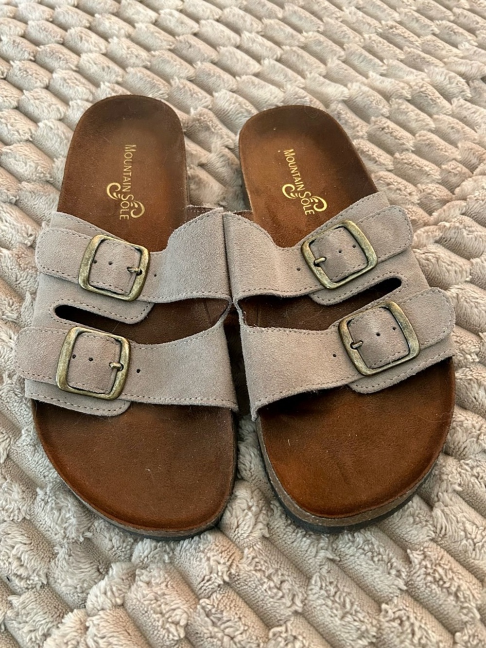 Mountain Sole Women's Taupe Suede Double-Buckle Sandals